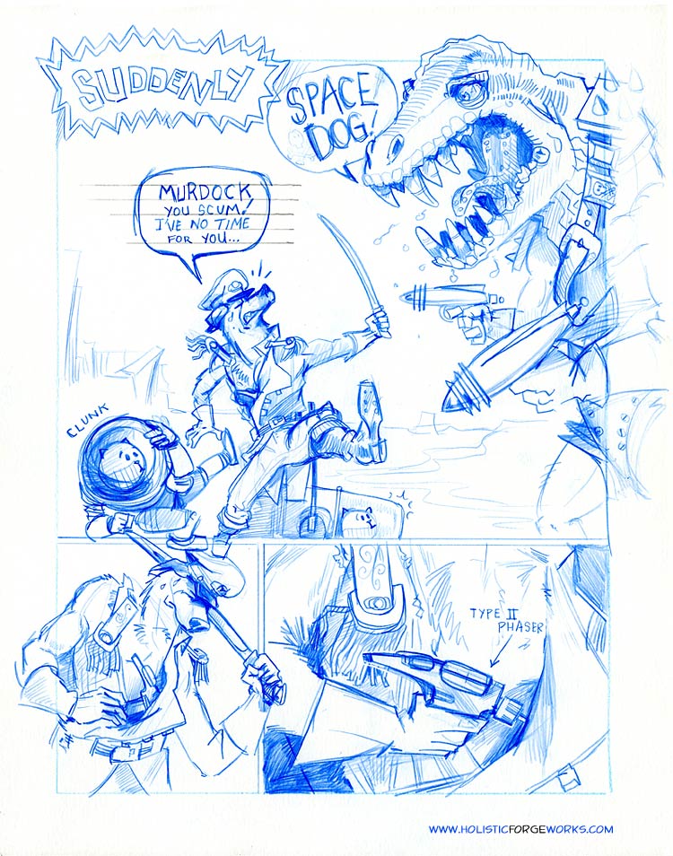 

All of a sudden an evil dinosaur named Murdock challenges SpaceDog® to a fight

, The Original SpaceDog® Comic Book No. 1